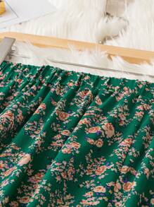 SHEIN Franclia Hơn In hoa Ditsy Eo đàn hồi Váy - màu xanh lá - Xem 6