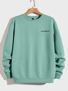 Manfinity VCAY Loose Fit Men's Embroidered Letter Pattern Thermal Lined Sweatshirt, For Fall Winter - Mint Green - View 1