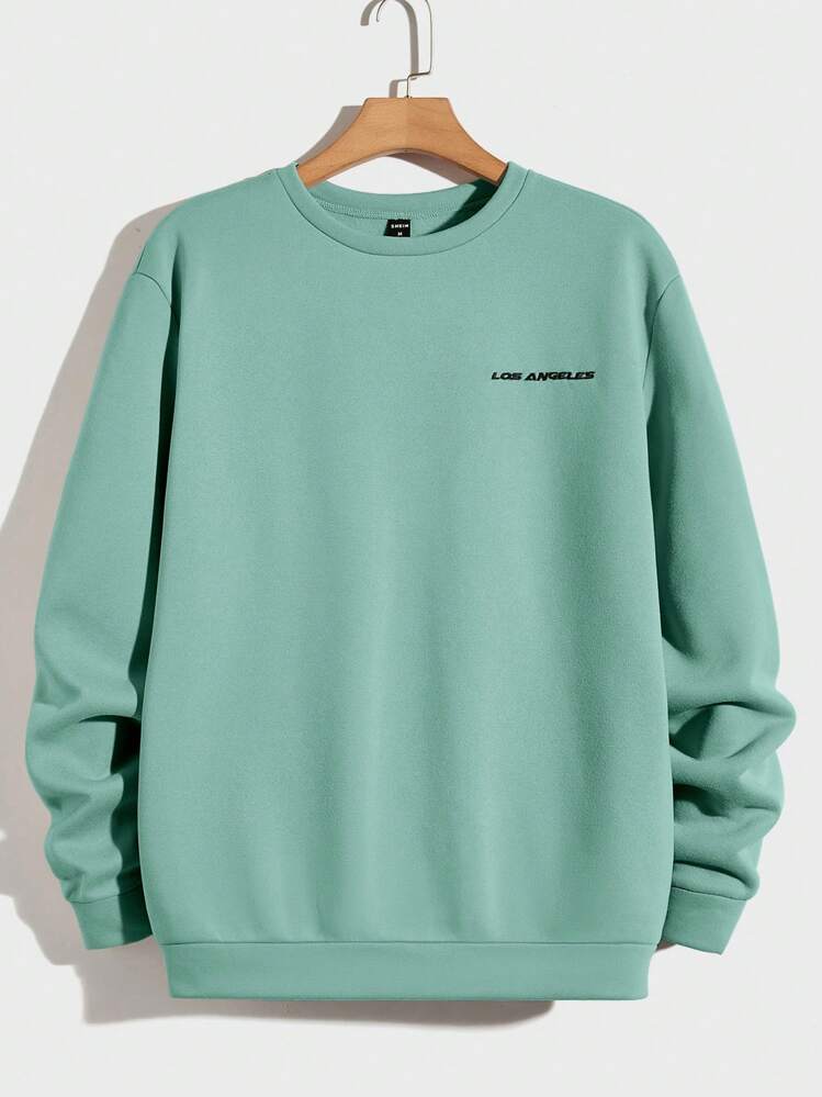 Manfinity VCAY Loose Fit Men's Embroidered Letter Pattern Thermal Lined Sweatshirt, For Fall Winter - Mint Green - View 1