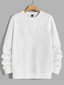 GENTILAND Áo nỉ dệt kim rộng cổ tròn tay dài in chữ thường ngày cho nam, mùa thu - trắng - Xem 1