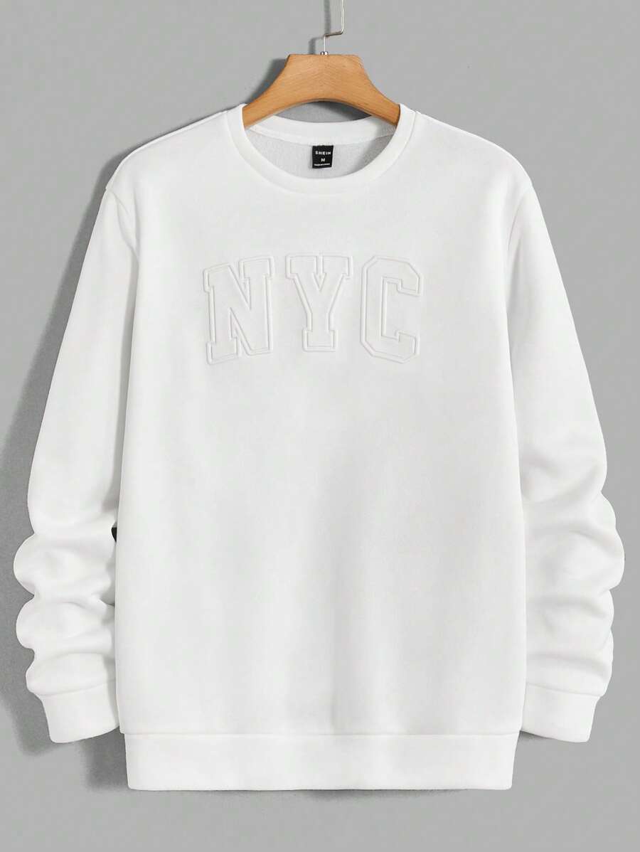 GENTILAND Áo nỉ dệt kim rộng cổ tròn tay dài in chữ thường ngày cho nam, mùa thu - trắng - Xem 1