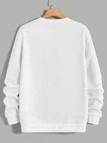 GENTILAND Áo nỉ dệt kim rộng cổ tròn tay dài in chữ thường ngày cho nam, mùa thu - trắng - Xem 2