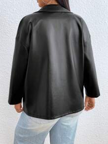 SHEIN EZwear Hơn Túi có nắp Thả vai chất liệu da PU áo - màu đen - Xem 2