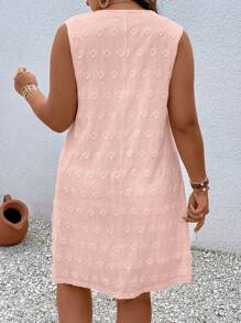 Calvaya Váy dài đến đầu gối thanh lịch, thường ngày, không tay, cổ chữ V, vải jacquard dập nổi 3D cỡ lớn, dành cho kỳ nghỉ - Màu Hồng  San hô - Xem 2