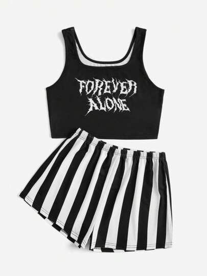 Fanfreak Letter Graphic Striped PJ Set