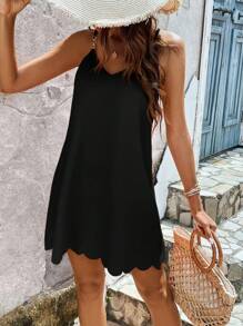 SHEIN LUNE 纯色吊带连衣裙 - 黑色 - 查看 5