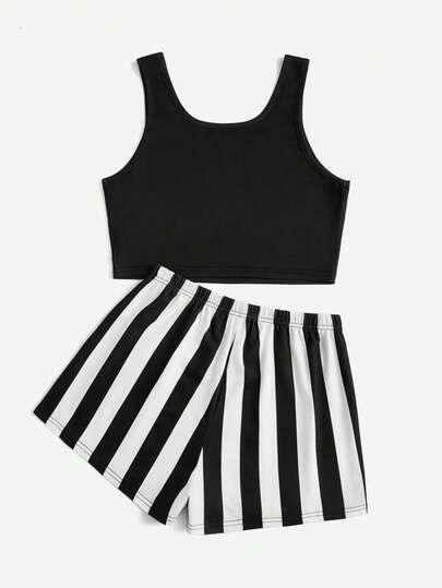 Fanfreak Letter Graphic Striped PJ Set