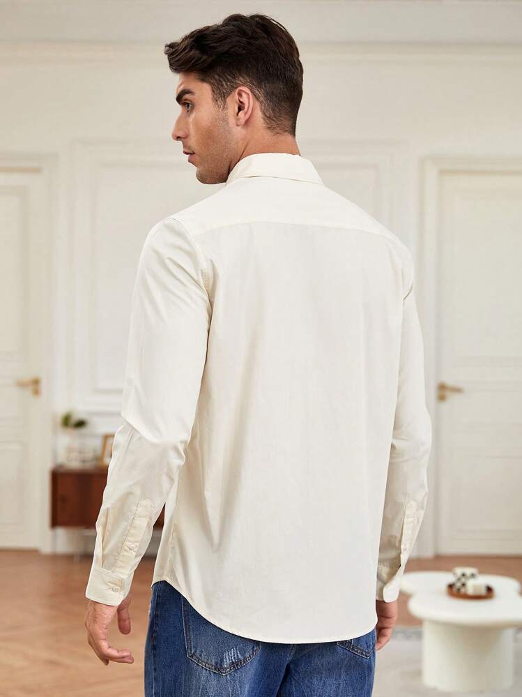 Manfinity NiteLyfe Men Solid Button Up Shirt - Beige - View 2