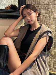 DAZY Letter Print Zip Up Sleeveless Sweatshirt - Grey - View 7