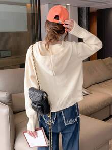 纯色拉链短款开衫、长袖上衣 - 米色 - 查看 2