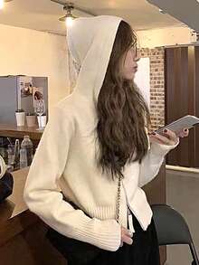 纯色拉链短款开衫、长袖上衣 - 米色 - 查看 3