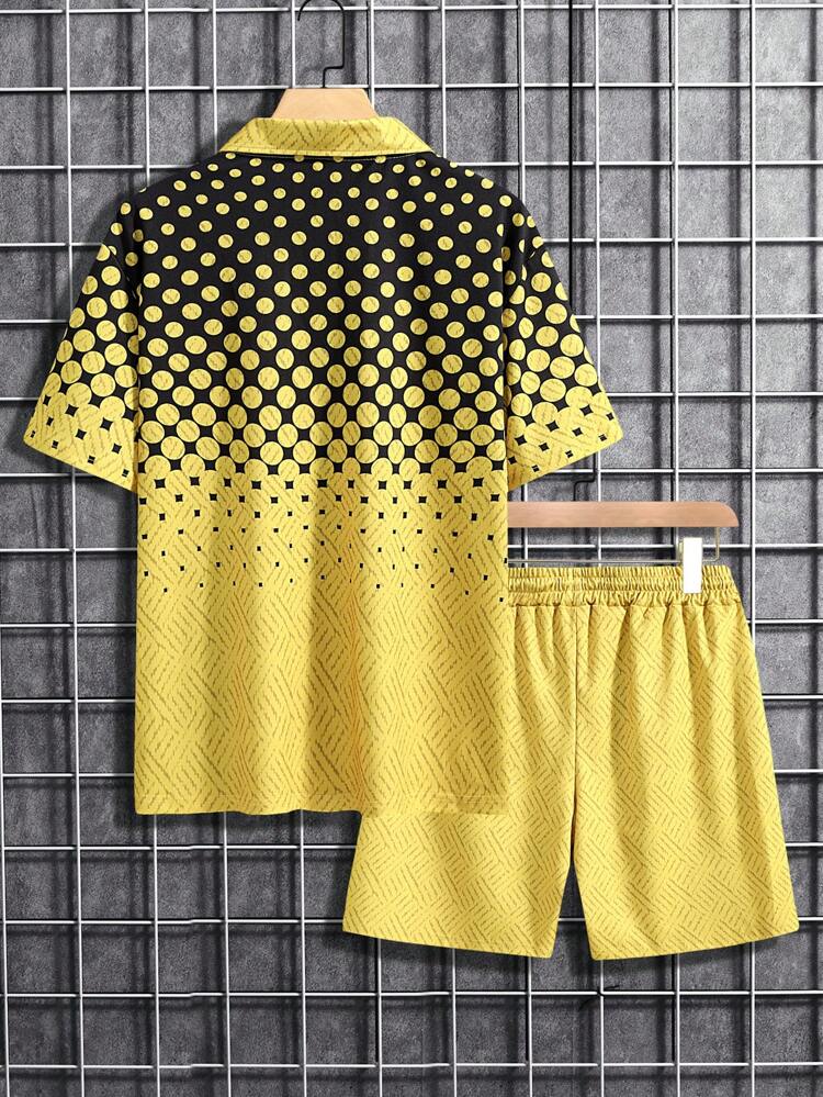 Men Plus Polka Dot Polo Shirt & Drawstring Waist Shorts