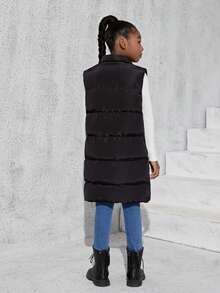 Tween Girl 拉链连帽背心夹棉外套 - 黑色 - 查看 2