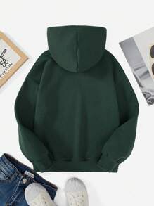 SHEIN EZwear Casual Cartoon Printed Oversized Women's Sweatshirt, Perfect For Autumn And Winter - Dark Green - View 2