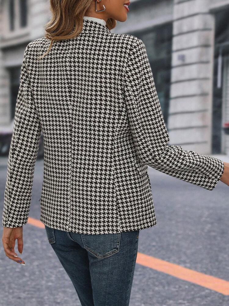 SHEIN Clasi Blazer con estampado de pata de gallo de doble botonadura - Café integral - Añade 2