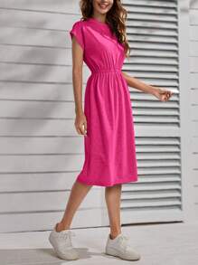 SHEIN LUNE 休閒純色女士連衣裙 - 玫紅色 - 查看 1