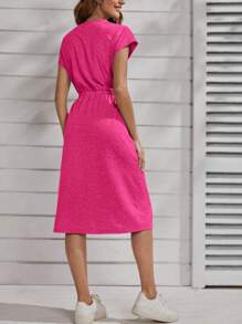 SHEIN LUNE 休閒純色女士連衣裙 - 玫紅色 - 查看 2