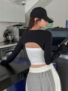 DAZY Solid Super Crop Top Without Tube Top - Black - View 2