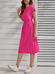 SHEIN LUNE 休閒純色女士連衣裙 - 玫紅色 - 查看 3