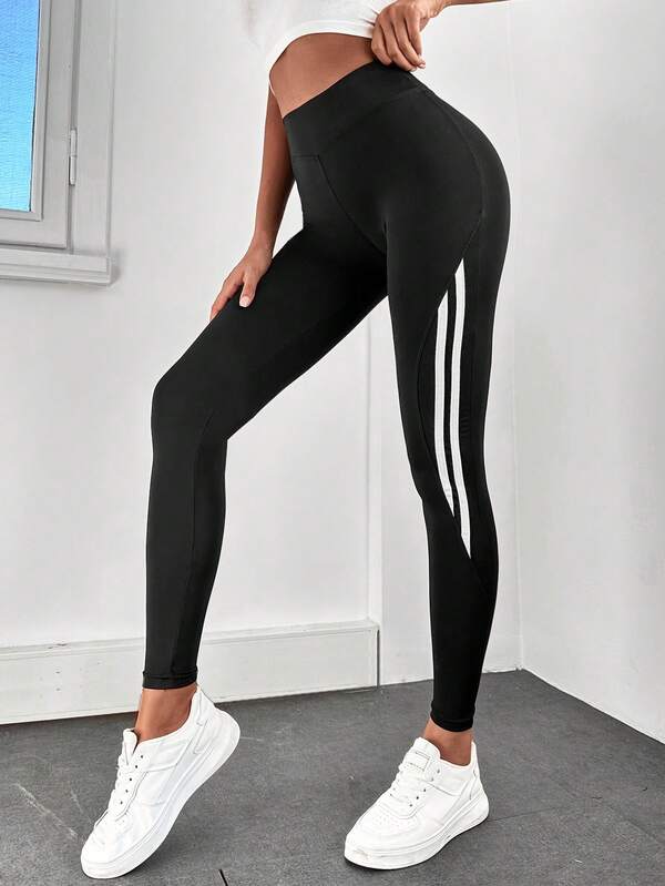 SHEIN Cottnline W paski Strona Szeroki pas Sztylpy