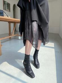 DAZY Chất rắn Lưới tương phản Đầm Áo len - màu đen - Xem 8