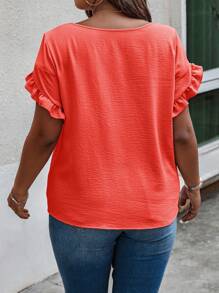 SHEIN LUNE Plus Ruffle Trim Blouse - Orange - View 2