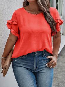 SHEIN LUNE Plus Ruffle Trim Blouse - Orange - View 5