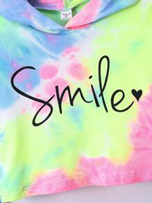 SHEIN Sparklyn Tween Girl Tie Dye Letter Graphic Hooded Crop Sweatshirt - Multicolor - View 4