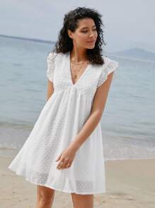 SHEIN Frenchy 布點蝴蝶袖娃娃裙