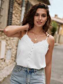 SHEIN Frenchy Eyelash Lace Trim Cami Top