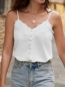 SHEIN Frenchy Eyelash Lace Trim Cami Top