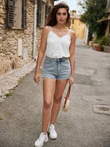 SHEIN Frenchy Eyelash Lace Trim Cami Top