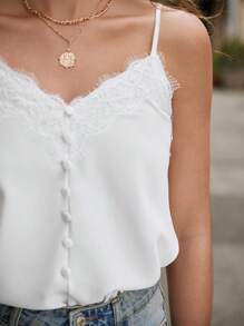 SHEIN Frenchy Eyelash Lace Trim Cami Top