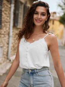 SHEIN Frenchy Eyelash Lace Trim Cami Top