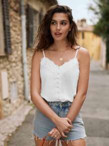 SHEIN Frenchy Eyelash Lace Trim Cami Top