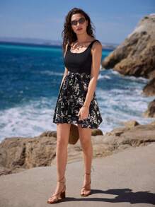 SHEIN Frenchy Đầm Thắt lưng Hoa Boho - màu đen - Xem 3