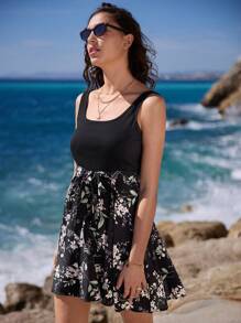 SHEIN Frenchy Đầm Thắt lưng Hoa Boho - màu đen - Xem 4