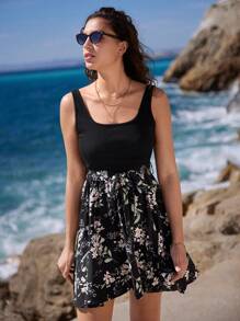 SHEIN Frenchy Đầm Thắt lưng Hoa Boho - màu đen - Xem 5