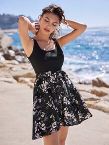 SHEIN Frenchy Đầm Thắt lưng Hoa Boho - màu đen - Xem 6