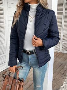 SHEIN Frenchy Áo khoác đệm ấm mùa đông có khóa kéo dành cho nữ - Màu xanh lam - Xem 3