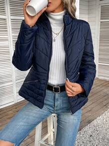 SHEIN Frenchy Áo khoác đệm ấm mùa đông có khóa kéo dành cho nữ - Màu xanh lam - Xem 4