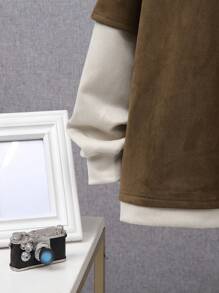 SHEIN Tween Boy Color Block Raglan Sleeve 2 In 1 Pullover - Camel - View 3