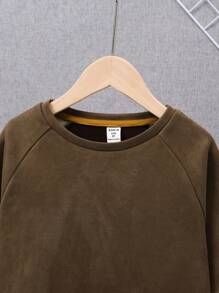 SHEIN Tween Boy Color Block Raglan Sleeve 2 In 1 Pullover - Camel - View 5
