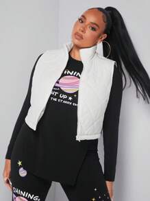 SHEIN SXY Hơn Dây kéo Chần Áo vest - trắng - Xem 1