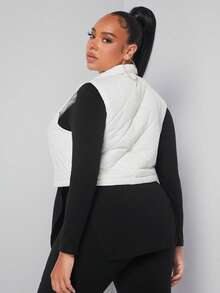 SHEIN SXY Hơn Dây kéo Chần Áo vest - trắng - Xem 5