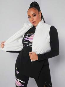 SHEIN SXY Hơn Dây kéo Chần Áo vest - trắng - Xem 3