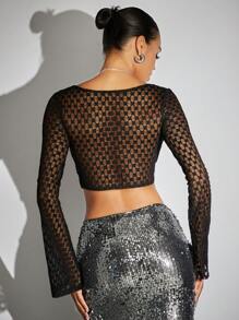 SHEIN BAE Tie Trước Top Cây trồng - màu đen - Xem 2