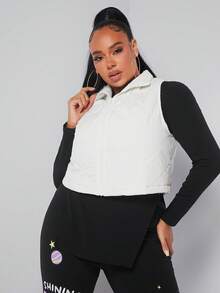 SHEIN SXY Hơn Dây kéo Chần Áo vest - trắng - Xem 4