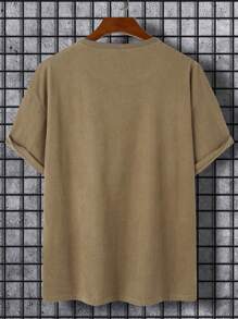 Manfinity Hypemode Loose Fit Men's Drop Shoulder Pocket Detail Solid Color T-Shirt - Khaki - View 2