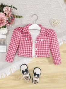 SHEIN Baby Girl Houndstooth Print Flap Detail Puff Sleeve Jacket - Multicolor - View 1